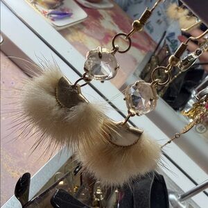 Gold and Cream Fur Earrings
